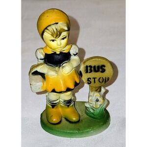 🔥Vintage Girl Figurine Celluloid Hard Plastic Bus Stop Hummel Style Hong Kong🔥